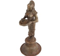 Handcrafted Black Brass Pavai Vilaku Statue Oil Lamp