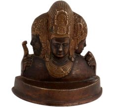 Handmade Brown And Golden Brass Trimurti  Shiva Brahma Vishnu From Elephanta