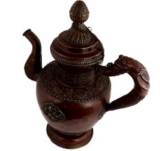 Handmade Brown Copper Tea Pot With Embossed design And Dragon Handles