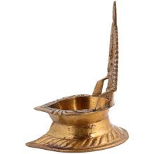 Handmade Golden Brass Gajalaxmi Vilakku or Lakshmi Oil Lamp Diya