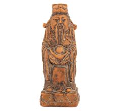 Hand Carved Brown Wood Longevity God Fu Lu Shou Life Buddha Statue