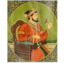 Handmade Multicolored Painting of Emperor Shah Jahan On lion  Head Throne