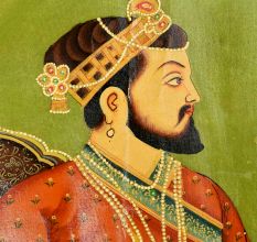 Handmade Multicolored Painting of Emperor Shah Jahan On lion  Head Throne