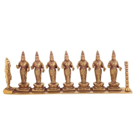 Handmade Tan Brass Goddess Laxmi With Hanumanji Statue