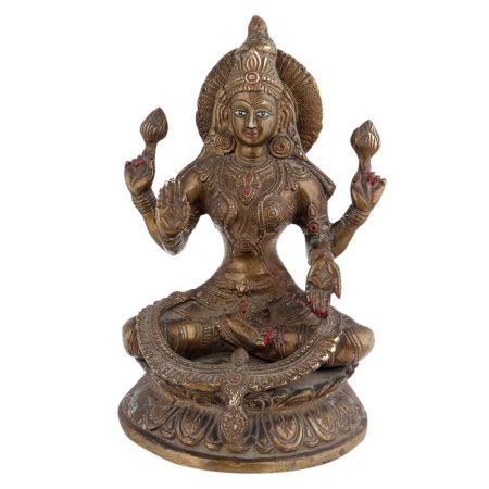 Handmade Brown Gold Brass Hindu Goddess Laxmi Statue