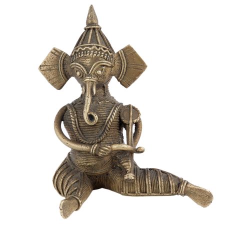 Handcrafted Black Dhokra Sitting Musician Ganesha Statue