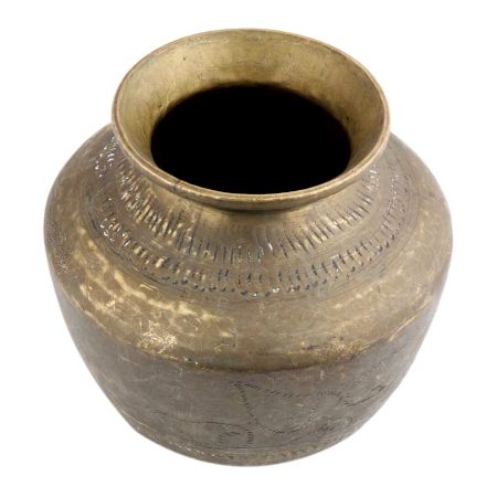 Handmade Brown Patina Big Water Pot Or Matka With Delicate Carving