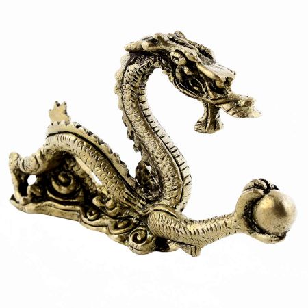 Handmade Golden Brass Chinese Dragon Holding Ball Statue