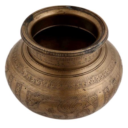 Hand Carved Brown Brass Carved water Storage Pot