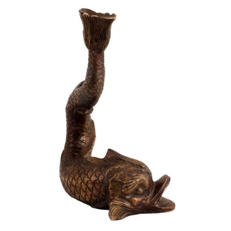 Handmade Dark Brown Brass Fish Candle Holder