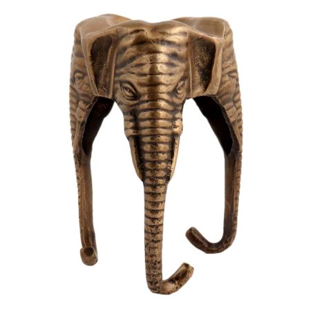 Handmade Antique Gold Brass Three Faces Elephant Statue