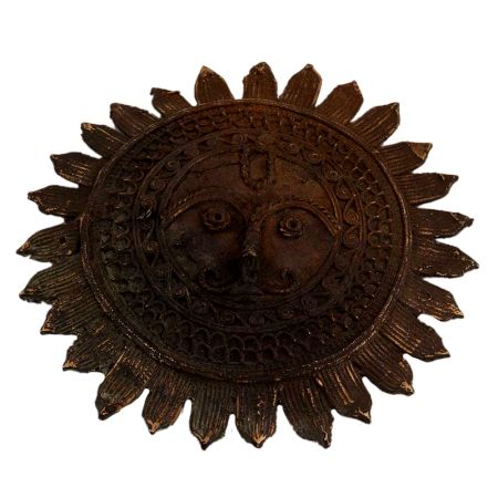 Hand Crafted Brown Tribal Sun God Face Engraved Wall Hanging