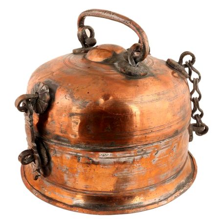 Handmade Golden Brass Jewelry Box With Dome Shape Lid And Handle