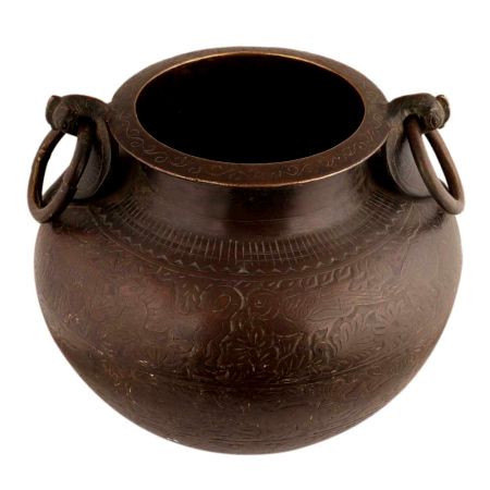 Handmade Brown Brass Plant Pot With Ring Handles