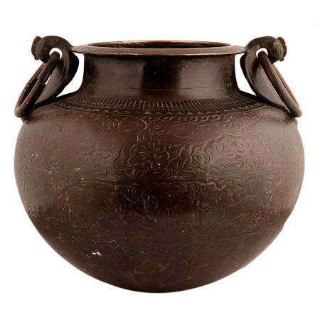 Handmade Brown Brass Plant Pot With Ring Handles