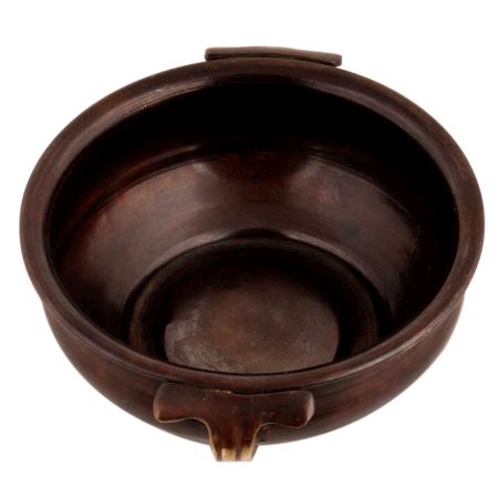 Handmade Brown Brass Water Decoration Urli with Two Handles