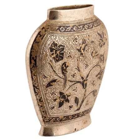 Handmade Gold Black Enameled Brass Flattened Flower Vase