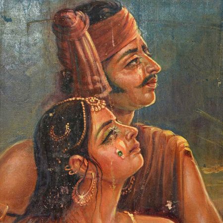 Handmade Multicolored Soni Mahiwal Romantic Theme Canvas Painting