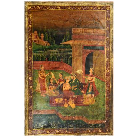 HandmadeÂ Multi-coloured Mughal Canvas Painting Moghul Empire Harem
