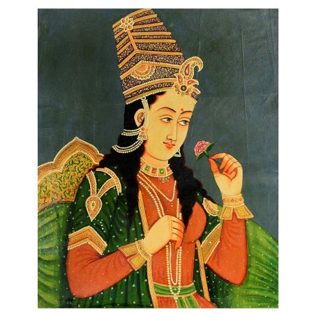 Handmade Multi-coloured Canvas Painting Of  Mughal Princess Mumtaz Mahal