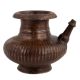 Handmade Dark Brown Brass Pot With Fluted Design And Spout