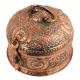 Handmade Round Brown Copper Storage Box With Embossed Design