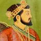 Handmade Multi-coloured Painting of Emperor Shah Jahan On lion  Head Throne