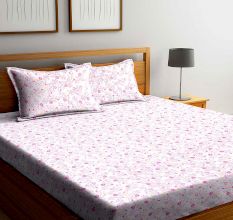 Pink Floral Cotton180 TC Printed Double Bedsheet with Two Pillow Cover