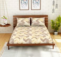 Spaces 104 TC Cotton Brown Double Bed Sheet with 2 Pillow Covers
