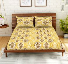 Yellow Spaces 104 TC Cotton Double Bed Sheet with 2 Pillow Covers