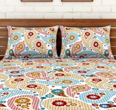 Multicolored Spaces 104 TC Cotton Double Bed Sheet with 2 Pillow Covers