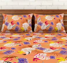 Orange Spaces 104 TC Cotton Double Bed Sheet with 2 Pillow Covers
