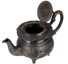 Handmade Oxidized Carved Silver Brass Tea Pot In Moroccan Style