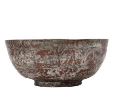 Handmade Patinated Brass Engraved  Footed Bowl