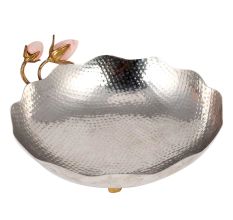 Handmade  Silver Golden Serving Bowl Or Basin With Rose Buds
