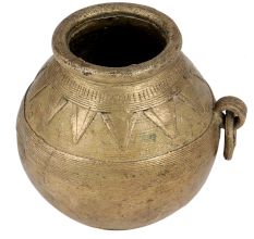Handmade Golden Brass Tribal Rice Measuring Pot With One Ring Handle