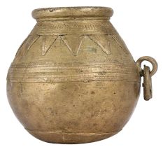 Handmade Golden Brass Tribal Rice Measuring Pot With One Ring Handle