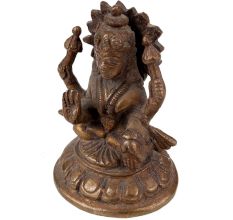 Handmade Brown Brass Goddess Laxmi Statue on Lotus Base