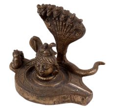 Handmade Blackened Brass Shiva Face On Shivling With Nandi Idol