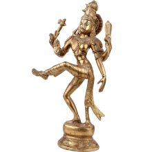 Handmade Golden Brass Ardhanarishvara Half Shiva And Parvati Dancing Statue