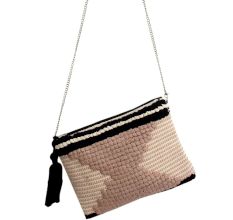 Blush And Black Cotton Hanicraft Geometric-Woven Sling Bag