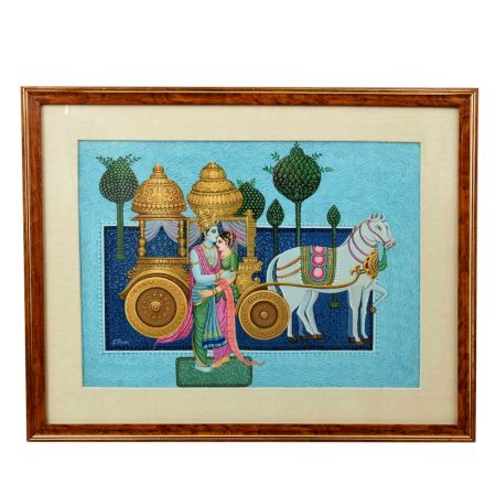 Lord Krishna embracing Rukmini