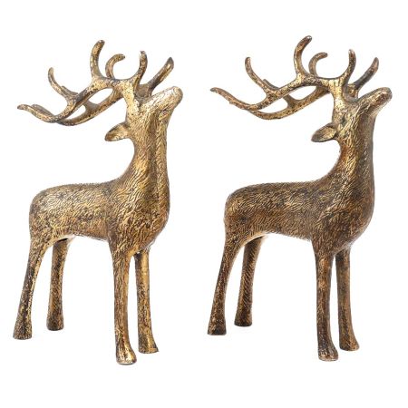 Handmade Golden Brass Standing Deers In Pair