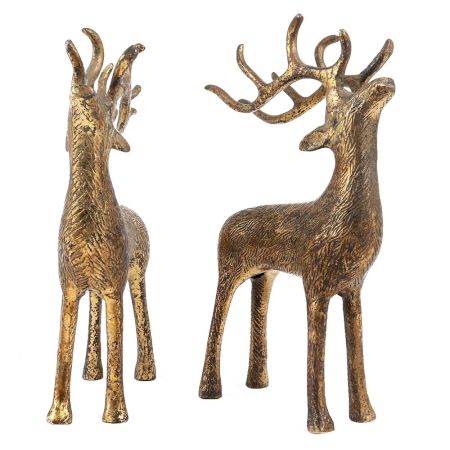 Handmade Golden Brass Standing Deers In Pair