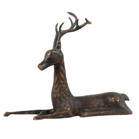 Handmade Brown Brass Sitting Deer Statue