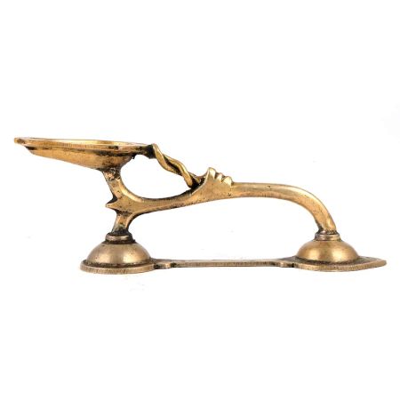 Handmade Golden Brass Diya With Long Snake Handle