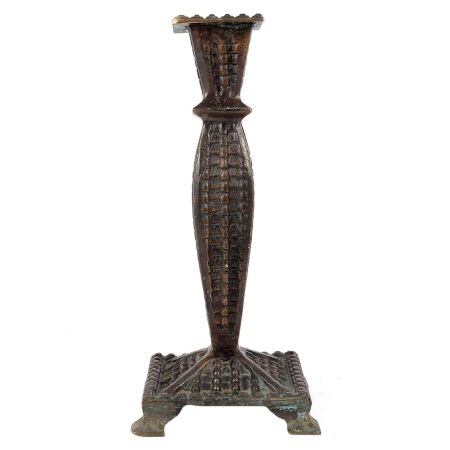 Handmade Brown Footed Brass Candlestick With Engraved Design