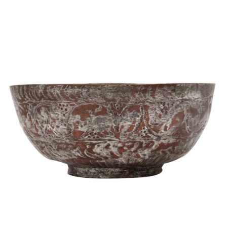 Handmade Patinated Brass Engraved  Footed Bowl