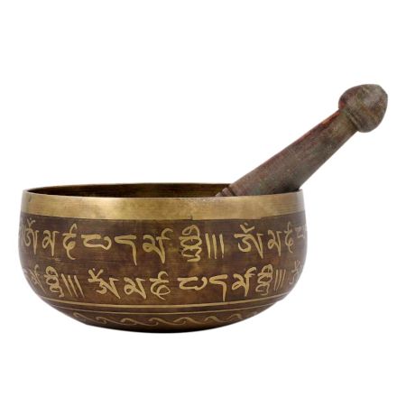 Handmade Brown Golden Brass Tibetan Singing Bowl With Wooden Stick