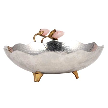 Handmade  Silver Golden Serving Bowl Or Basin With Rose Buds